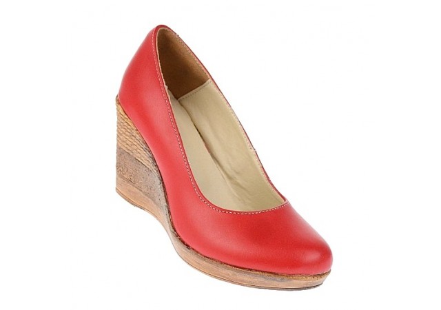 Pantofi dama casual din piele naturala cu platforma de 7 cm - MARA ROSU P3550RED